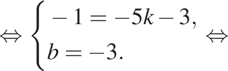  рав­но­силь­но си­сте­ма вы­ра­же­ний минус 1= минус 5k минус 3,b= минус 3. конец си­сте­мы . рав­но­силь­но 