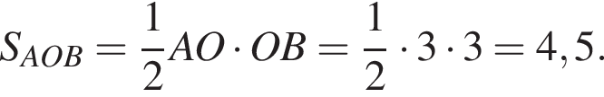 S_ AOB = дробь: чис­ли­тель: 1, зна­ме­на­тель: 2 конец дроби A O умно­жить на O B= дробь: чис­ли­тель: 1, зна­ме­на­тель: 2 конец дроби умно­жить на 3 умно­жить на 3=4,5. 